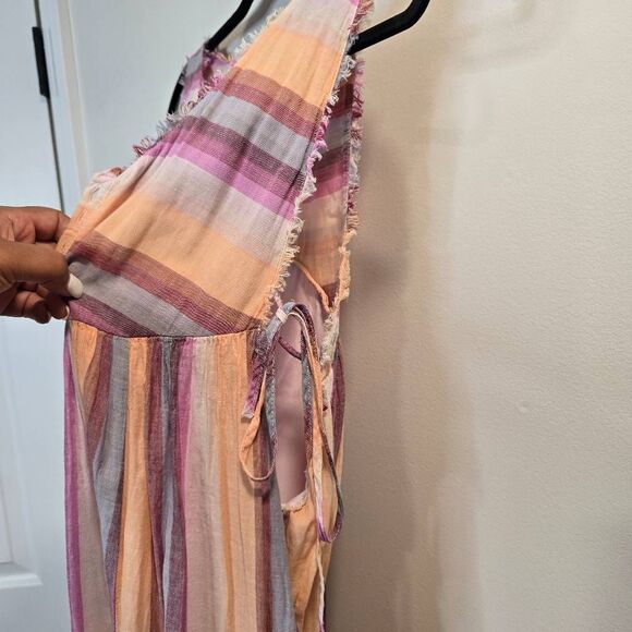 Free People Nora Jumpsuit Women's Medium Multicolor Striped Button V-Neck Sleeve - Picture 4 of 8